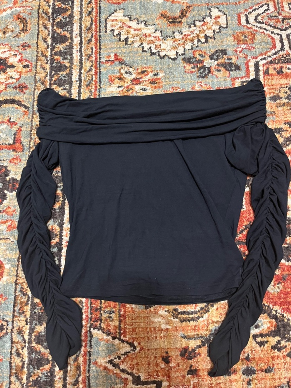 I.AM.GIA Off-Shoulder Black Ruched Sleeve Top